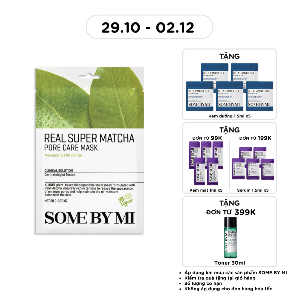 Mặt Nạ Giấy Some By Mi Chiết Xuất Trà Xanh Real Super Matcha Pore Care Mask 20g image