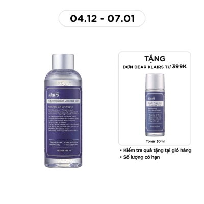 DEAR KLAIRS Nước Hoa Hồng Không Mùi Dear Klairs Dưỡng Ẩm Da Và Làm Mềm Da Supple Preparation Unscented 180ml