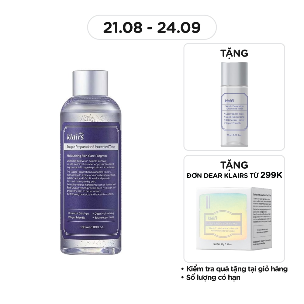 Nước Hoa Hồng Không Mùi Dear Klairs Dưỡng Ẩm Da Và Làm Mềm Da Supple Preparation Unscented 180ml