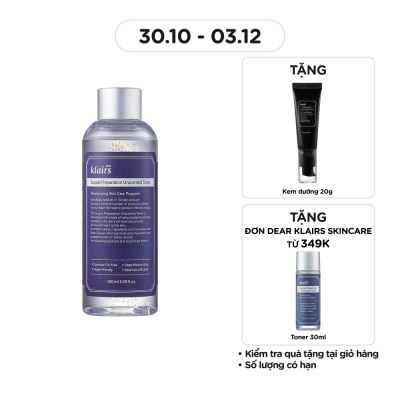 DEAR KLAIRS Nước Hoa Hồng Không Mùi Dear Klairs Dưỡng Ẩm Da Và Làm Mềm Da Supple Preparation Unscented 180ml
