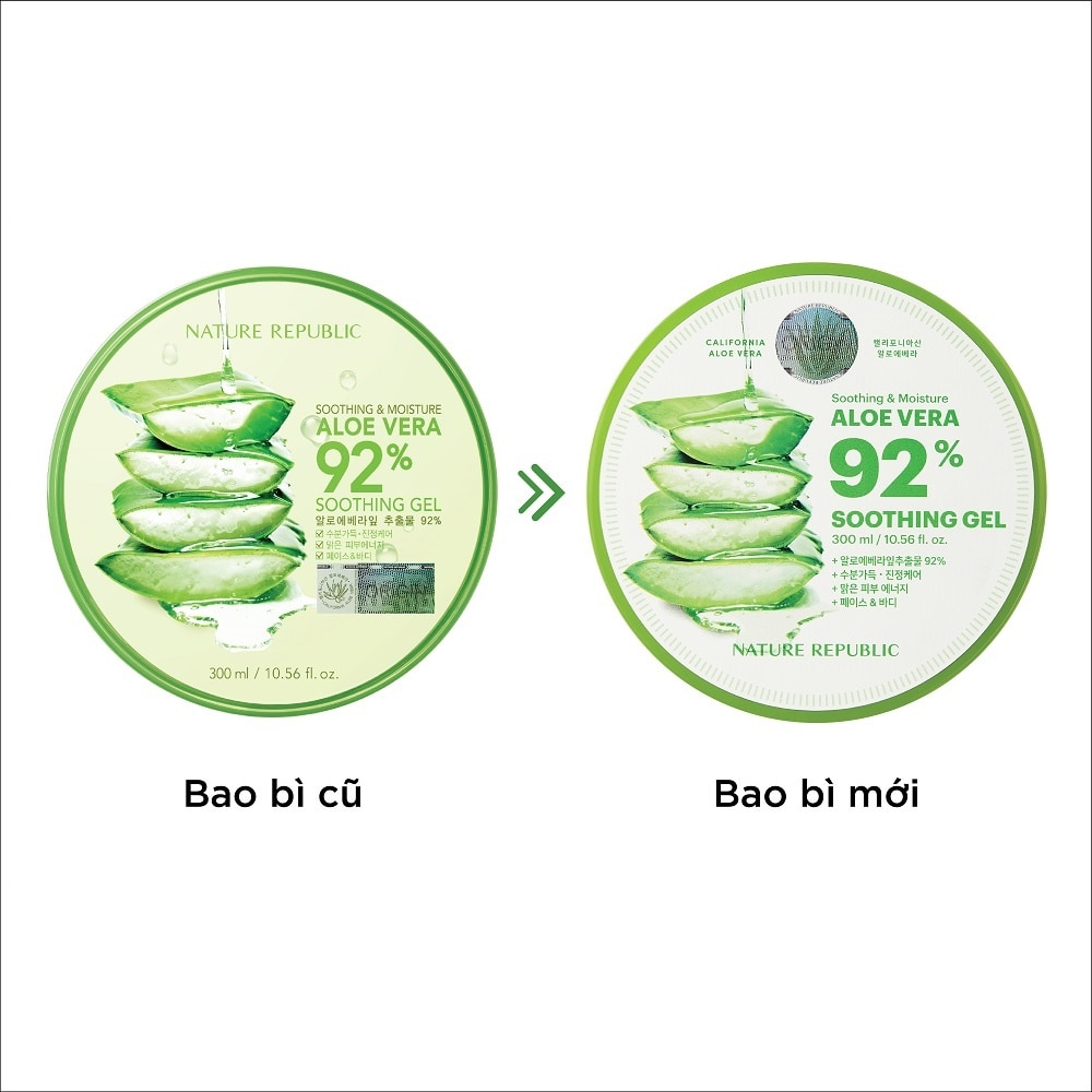 Gel Dưỡng Ẩm Nature Republic Chiết Xuất Lô Hội Soothing & Moisture Aloe Vera 92% Soothing Gel 300ml