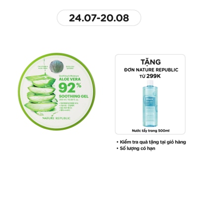 NATURE REPUBLIC Gel Dưỡng Ẩm Nature Republic Chiết Xuất Lô Hội Soothing & Moisture Aloe Vera 92% Soothing Gel 300ml