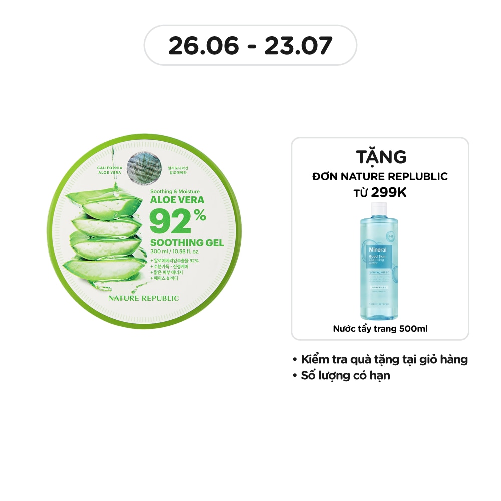 Gel Dưỡng Ẩm Nature Republic Chiết Xuất Lô Hội Soothing & Moisture Aloe Vera 92% Soothing Gel 300ml