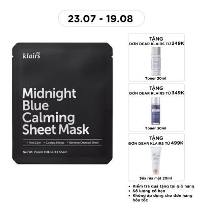 DEAR KLAIRS - Mặt Nạ Dear Klairs Dưỡng Ẩm Và Phục Hồi Da Midnight Blue Calming Sheet Mask 25ml image