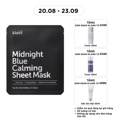 DEAR KLAIRS - Mặt Nạ Dear Klairs Dưỡng Ẩm Và Phục Hồi Da Midnight Blue Calming Sheet Mask 25ml image