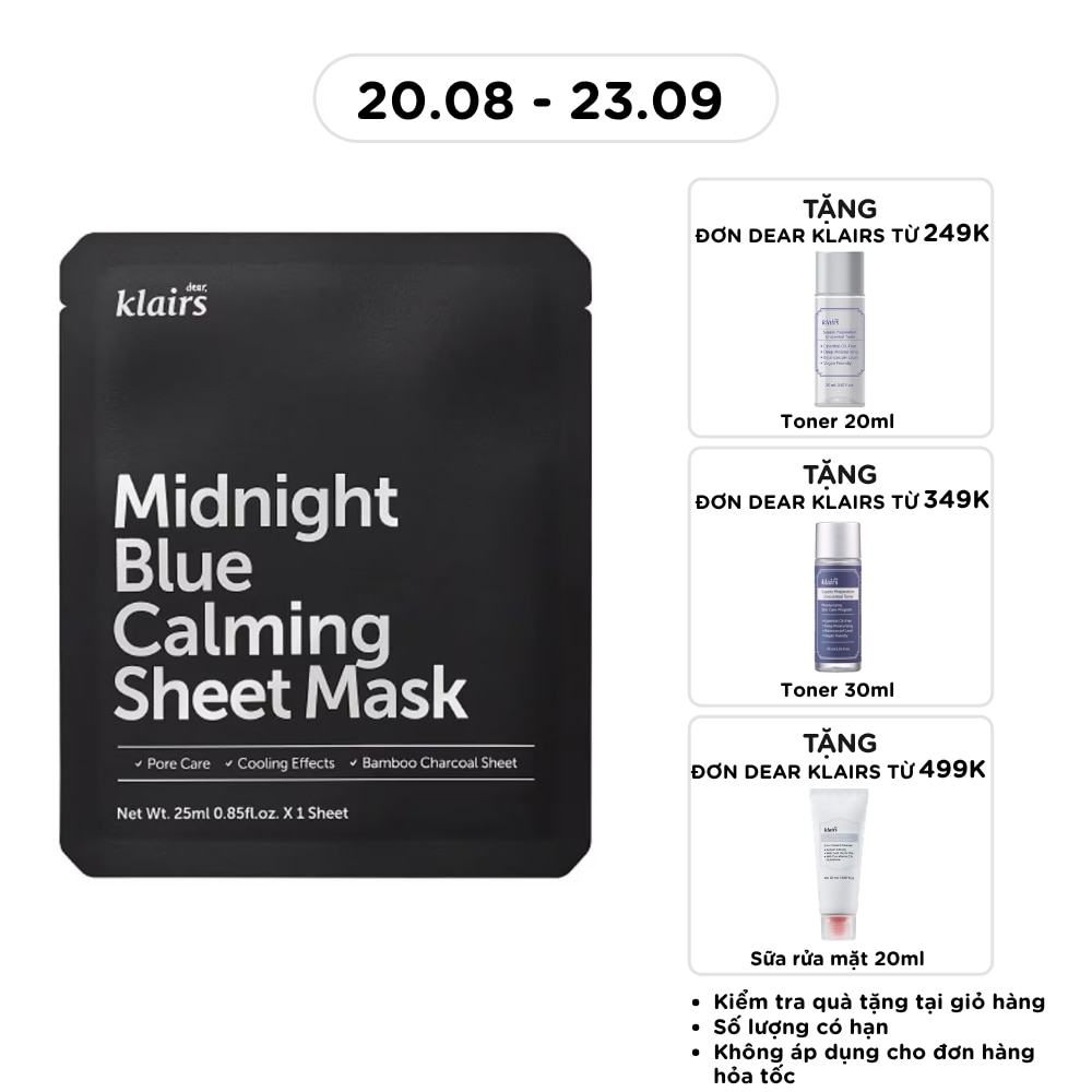 Mặt Nạ Dear Klairs Dưỡng Ẩm Và Phục Hồi Da Midnight Blue Calming Sheet Mask 25ml image
