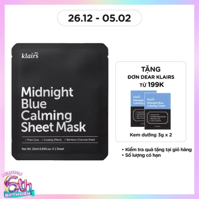 DEAR KLAIRS Mặt Nạ Dear Klairs Dưỡng Ẩm Và Phục Hồi Da Midnight Blue Calming Sheet Mask 25ml