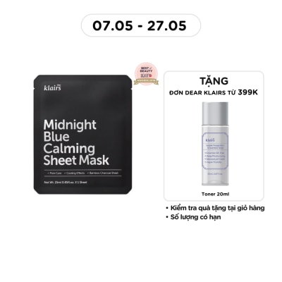 DEAR KLAIRS - Mặt Nạ Dear Klairs Dưỡng Ẩm Và Phục Hồi Da Midnight Blue Calming Sheet Mask 25ml