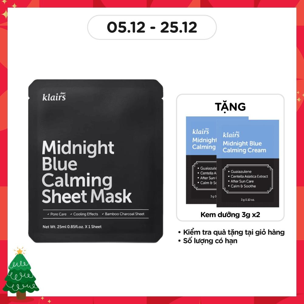 Mặt Nạ Dear Klairs Dưỡng Ẩm Và Phục Hồi Da Midnight Blue Calming Sheet Mask 25ml