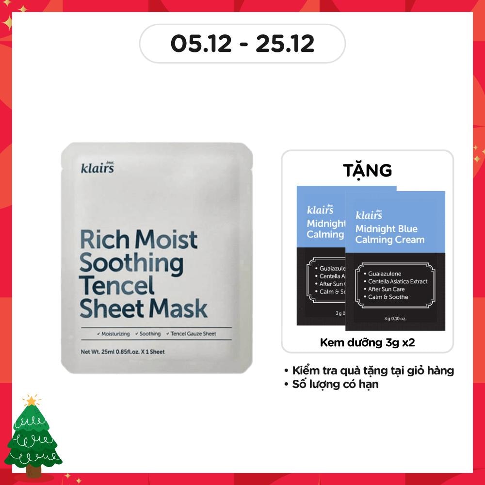 Mặt Nạ Dear Klairs Dưỡng Ẩm Và Làm Mịn Da Rich Moist Soothing Tencel Sheet Mask 25ml