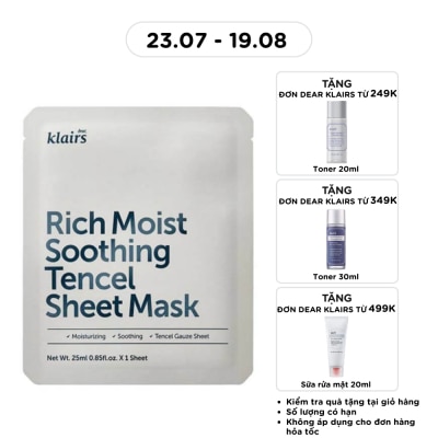 DEAR KLAIRS - Mặt Nạ Dear Klairs Dưỡng Ẩm Và Làm Mịn Da Rich Moist Soothing Tencel Sheet Mask 25ml image