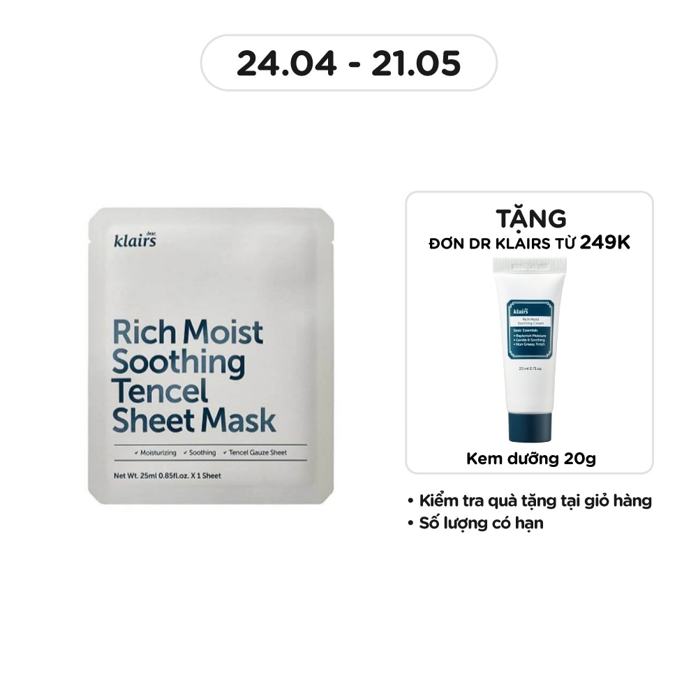 Mặt Nạ Dear Klairs Dưỡng Ẩm Và Làm Mịn Da Rich Moist Soothing Tencel Sheet Mask 25ml