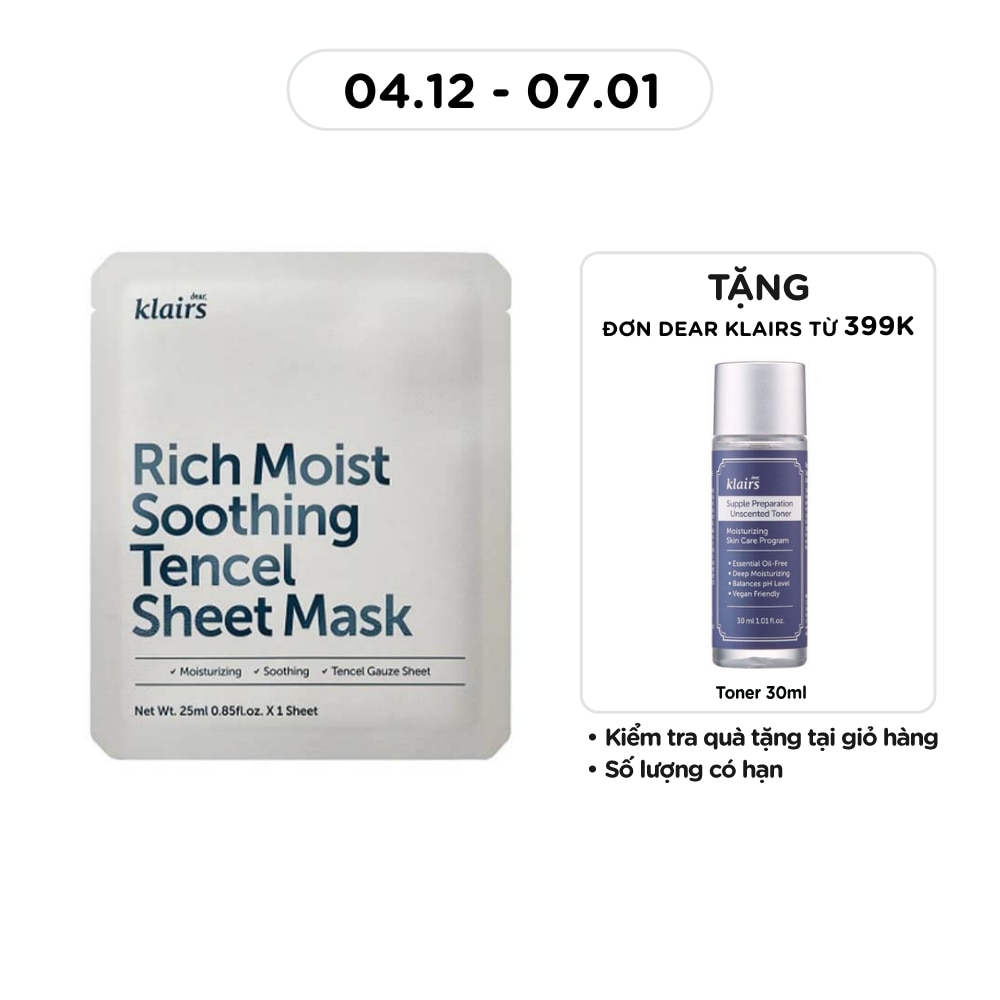 Mặt Nạ Dear Klairs Dưỡng Ẩm Và Làm Mịn Da Rich Moist Soothing Tencel Sheet Mask 25ml