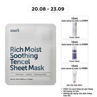 DEAR KLAIRS - Mặt Nạ Dear Klairs Dưỡng Ẩm Và Làm Mịn Da Rich Moist Soothing Tencel Sheet Mask 25ml image