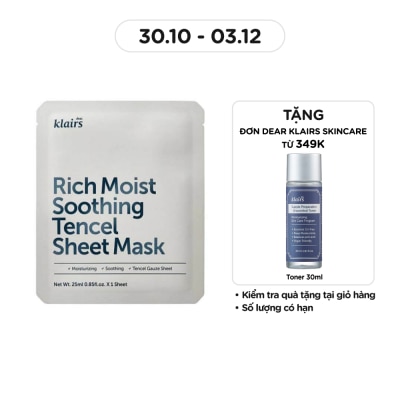 DEAR KLAIRS Mặt Nạ Dear Klairs Dưỡng Ẩm Và Làm Mịn Da Rich Moist Soothing Tencel Sheet Mask 25ml