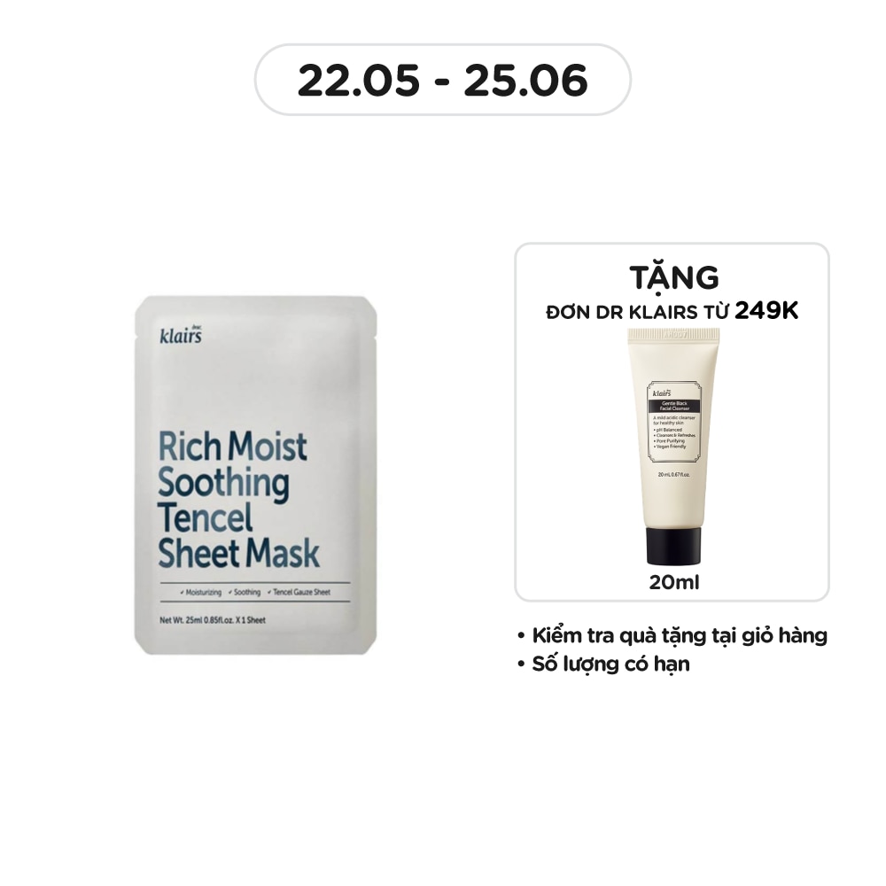 Mặt Nạ Dear Klairs Dưỡng Ẩm Và Làm Mịn Da Rich Moist Soothing Tencel Sheet Mask 25ml