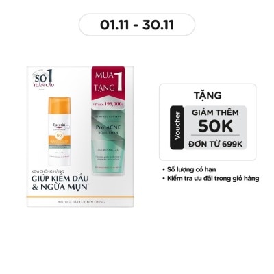 EUCERIN Combo Eucerin (Kem Chống Nắng Sun Dry Touch Acne Oil Control Face SPF50+ 50ml+Gel Rửa Mặt Acne-Oil Control Pro Acne Solution Cleansing Gel 75ml)