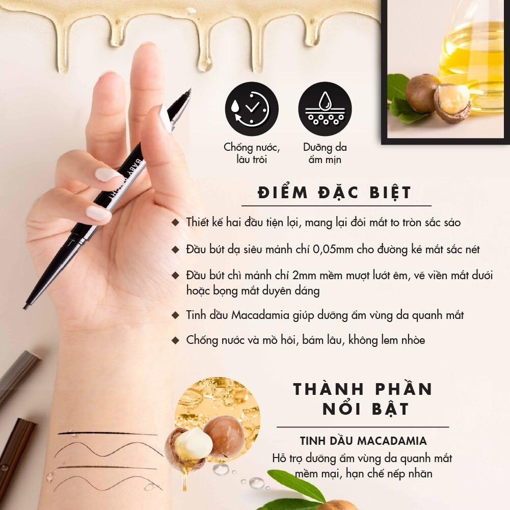 Bút Kẻ Mắt 2 Đầu Baby Bright Up And Down Duo Eyeliner 0.1g + 0.35g .#02 Smoky Brown