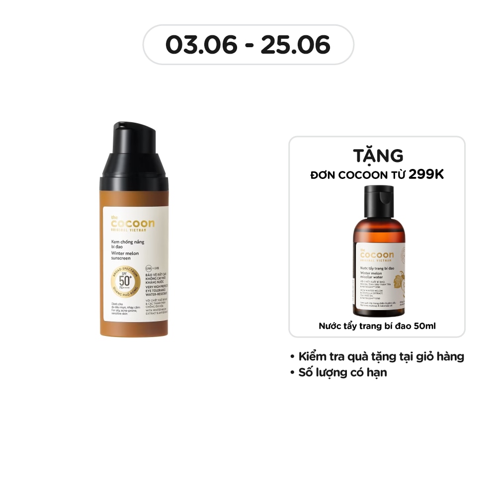 Kem Chống Nắng Bí Đao Cocoon Winter Melon Sunscreen SPF 50+ PA++++ 50ml