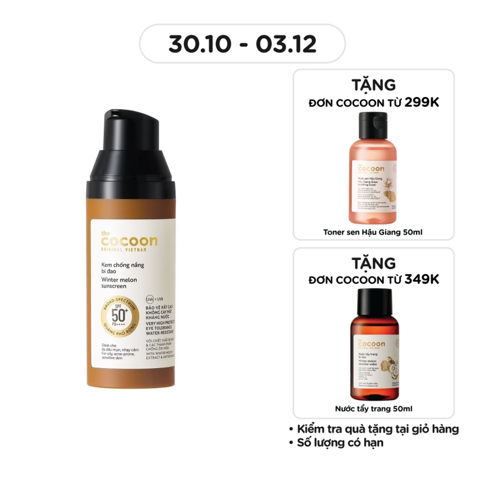 Kem Chống Nắng Bí Đao Cocoon Winter Melon Sunscreen SPF 50+ PA++++ 50ml
