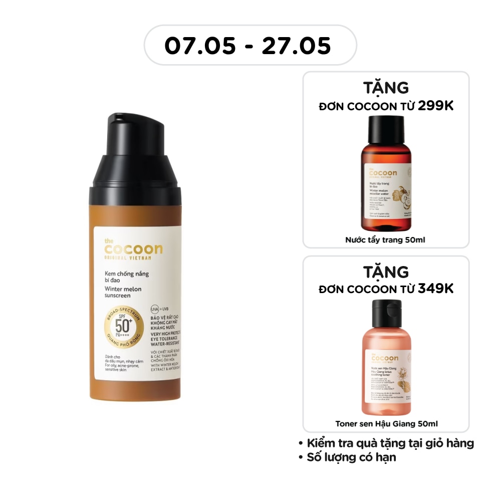 Kem Chống Nắng Bí Đao Cocoon Winter Melon Sunscreen SPF 50+ PA++++ 50ml