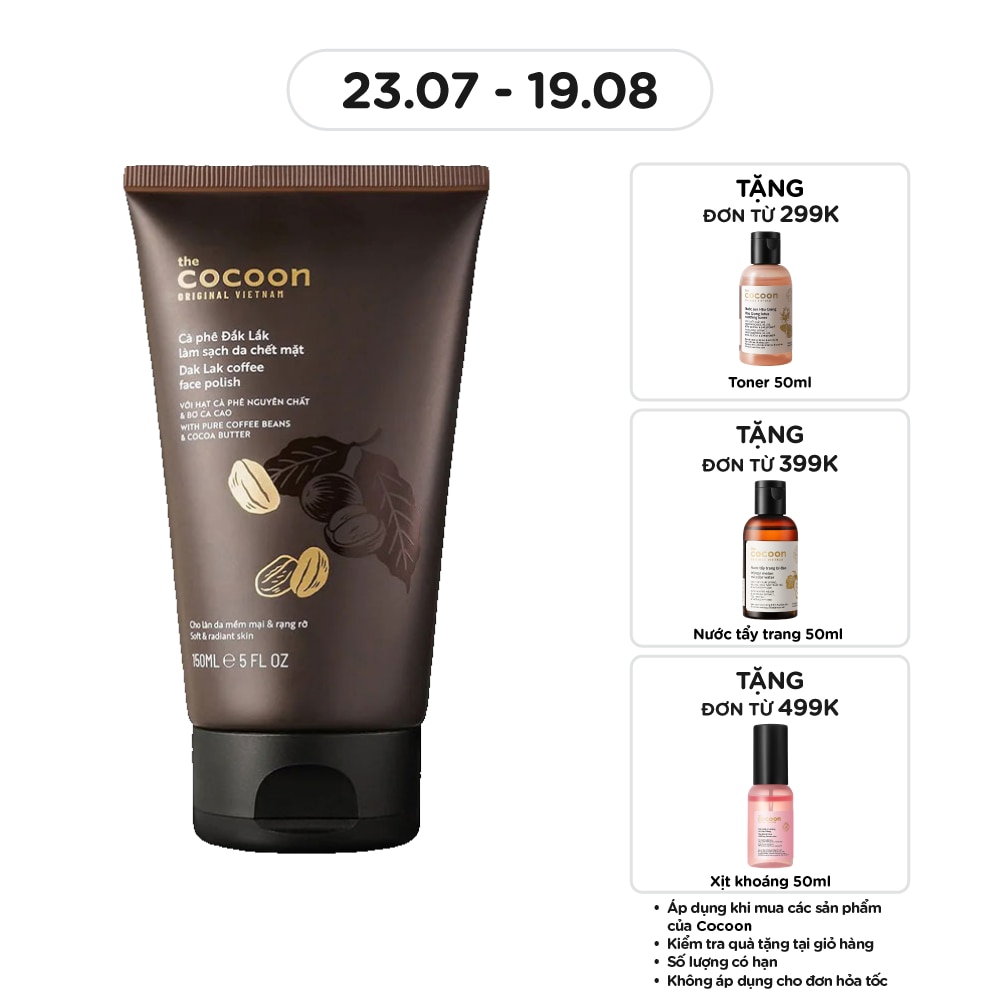 Tẩy Tế Bào Cocoon Dak Lak Coffee Làm Sạch Mềm Mại Da Mặt Với Hạt Cà Phê Và Bơ Ca Cao 150ml