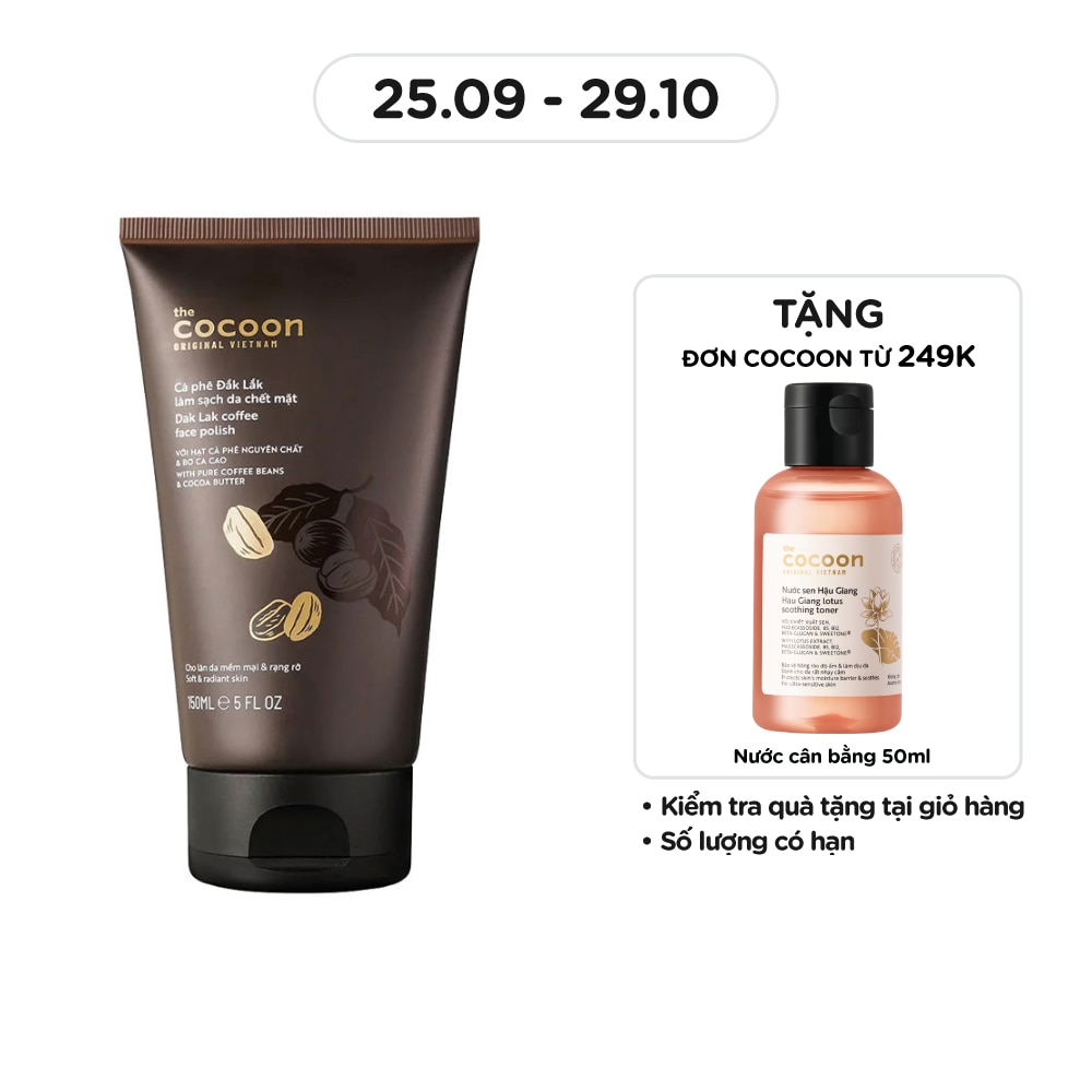 Tẩy Tế Bào Cocoon Dak Lak Coffee Làm Sạch Mềm Mại Da Mặt Với Hạt Cà Phê Và Bơ Ca Cao 150ml