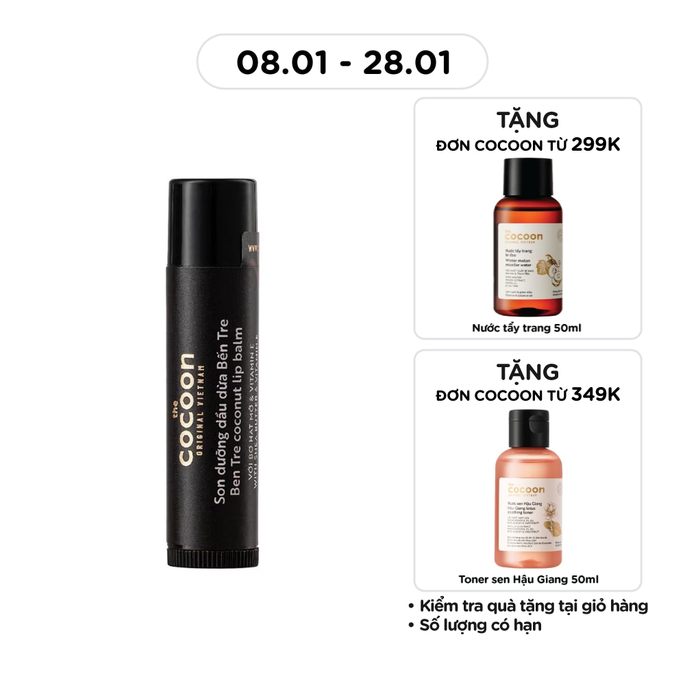 Son Dưỡng Dầu Dừa Cocoon Ben Tre Coconut Lip Balm With Shea Butter & Vitamin E 5g