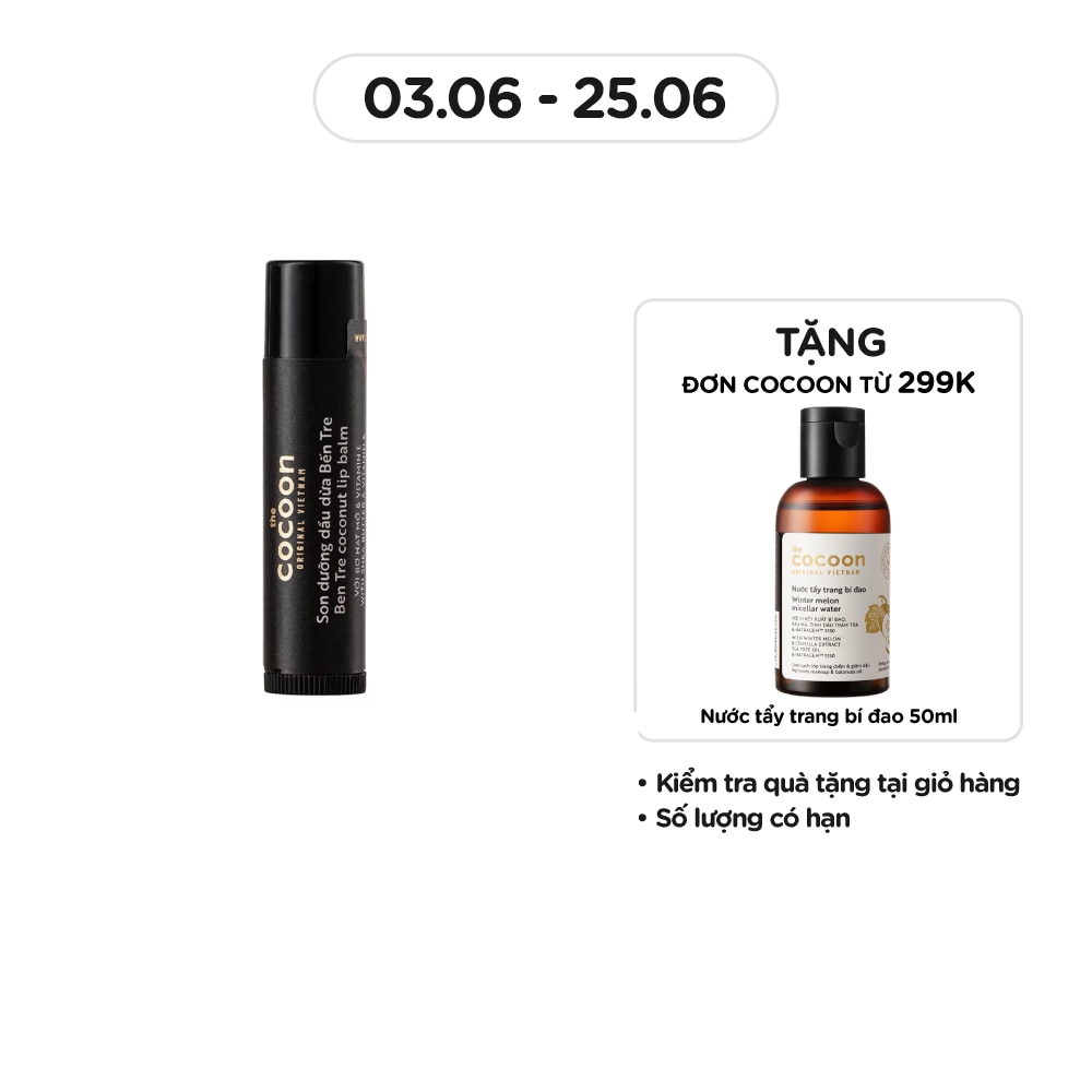 Son Dưỡng Dầu Dừa Cocoon Ben Tre Coconut Lip Balm With Shea Butter & Vitamin E 5g