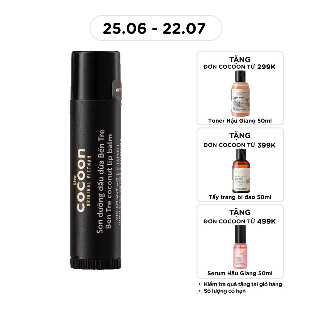 Son Dưỡng Dầu Dừa Cocoon Ben Tre Coconut Lip Balm With Shea Butter & Vitamin E 5g image
