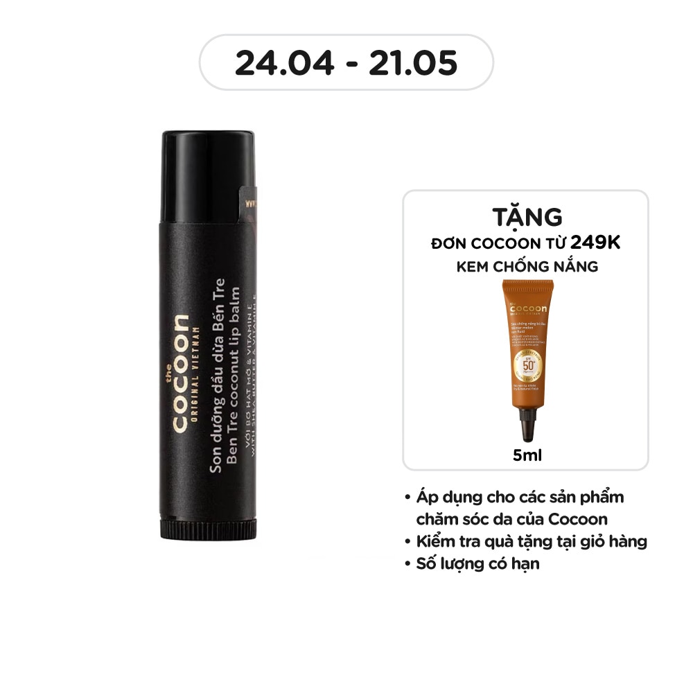 Son Dưỡng Dầu Dừa Cocoon Ben Tre Coconut Lip Balm With Shea Butter & Vitamin E 5g