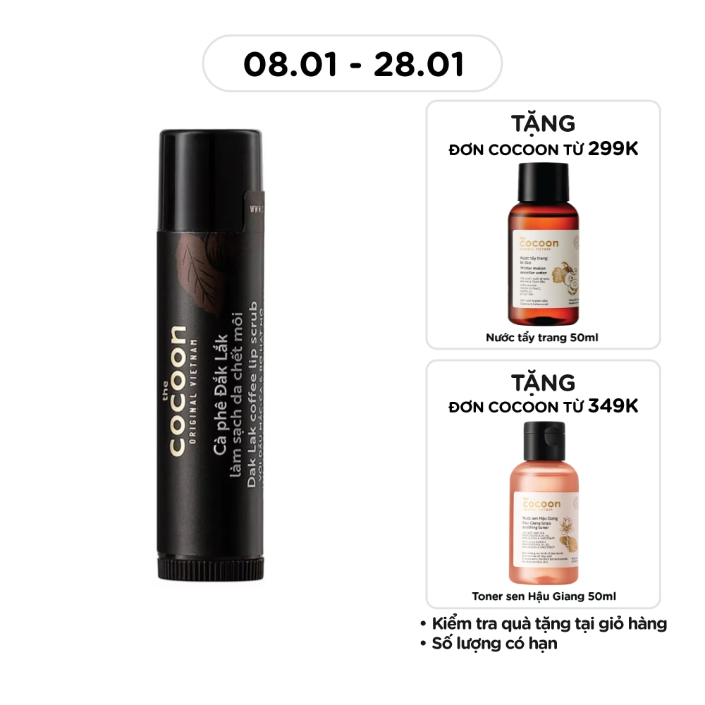 Tẩy Da Môi Cocoon Scrub With Macadamia Oil And Shea Butter Soft Smooth Lips Cà Phê Đắk Lắk 5g