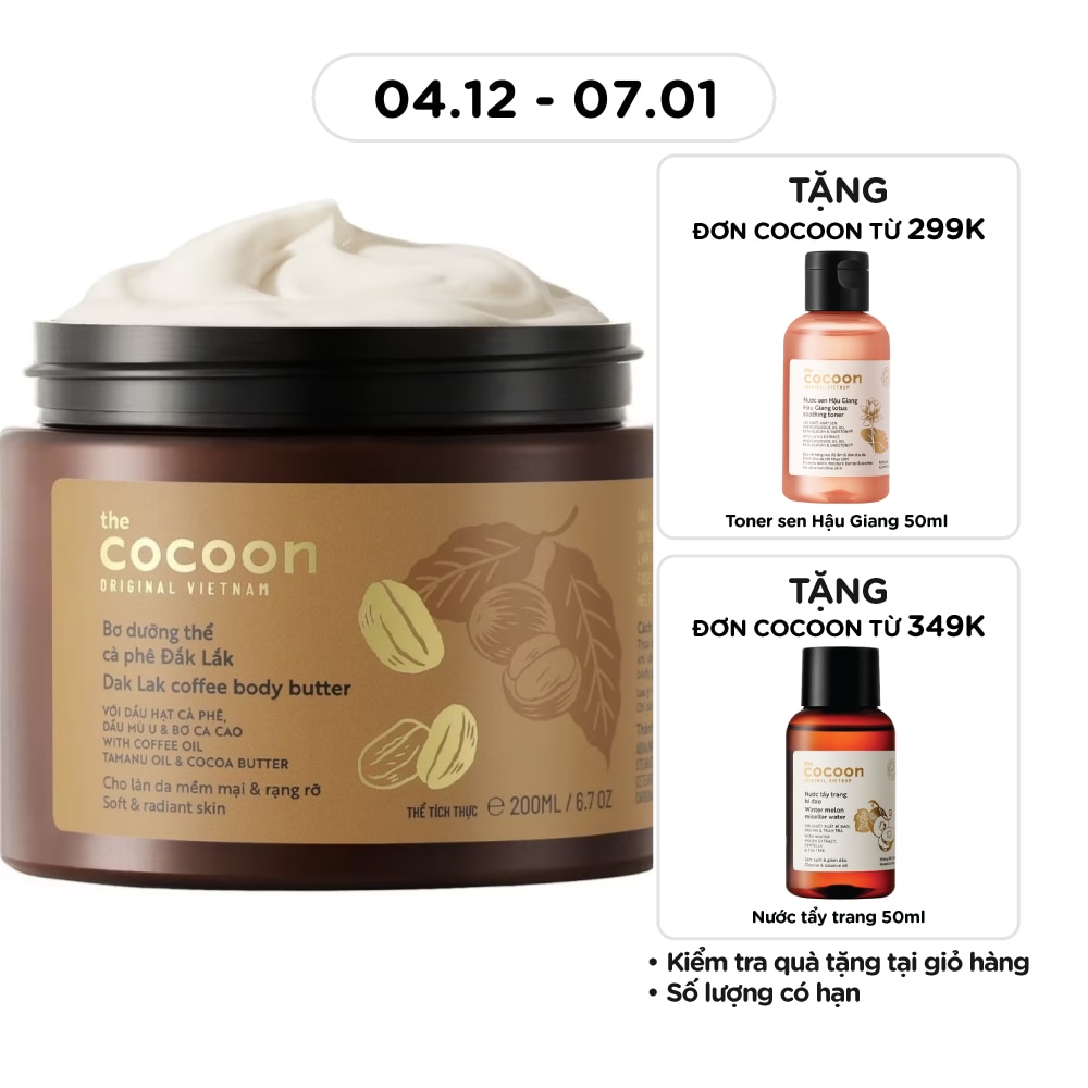 Bơ Dưỡng Thể Cocoon Dak Lak Coffee Body Butter Từ Cà Phê Đắk Lắk 200ml