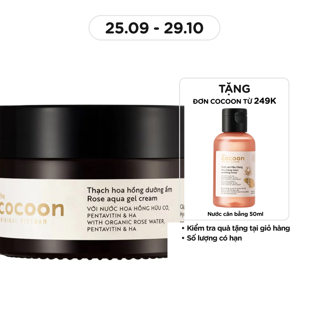 Thạch Hoa Hồng Cocoon Rose Aqua Gel Cream Hydrate & Nourish Skin Cấp Ẩm Dưỡng Da 100% Thuần Chay30ml