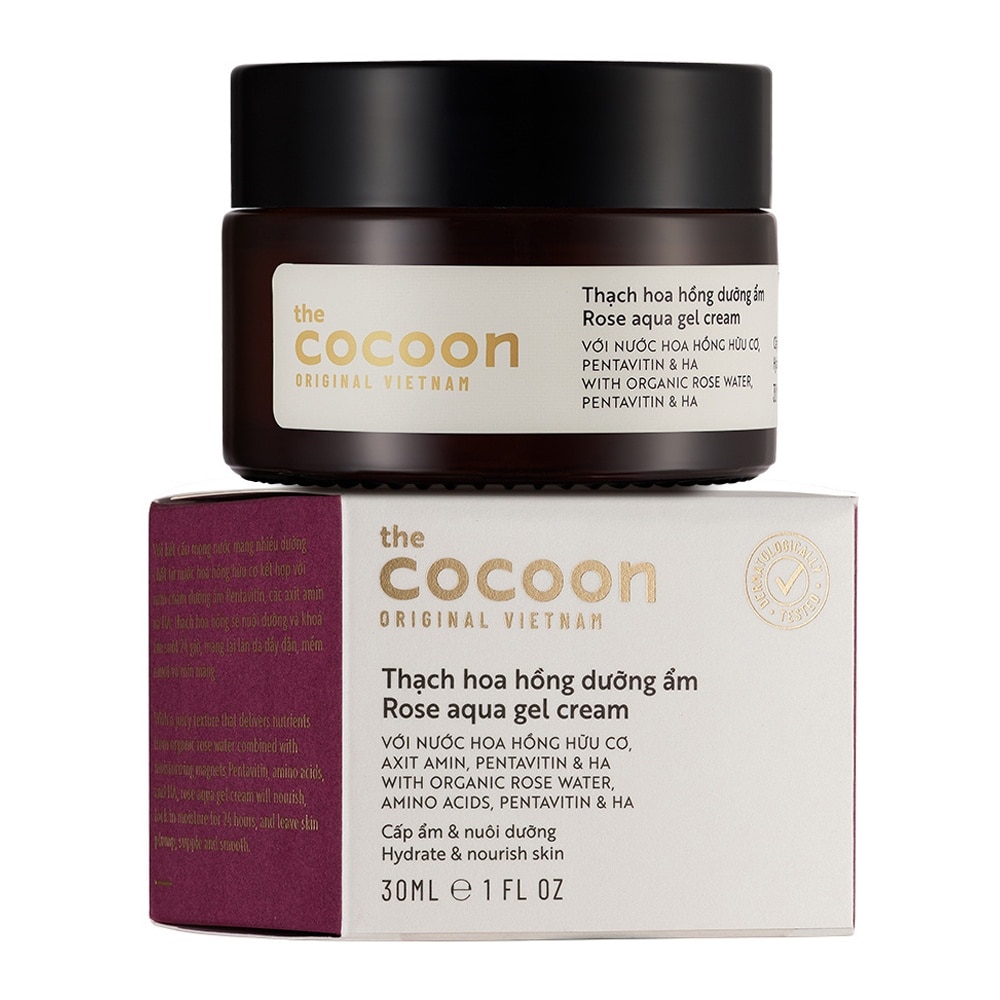 Thạch Hoa Hồng Cocoon Rose Aqua Gel Cream Hydrate & Nourish Skin Cấp Ẩm Dưỡng Da 100% Thuần Chay30ml