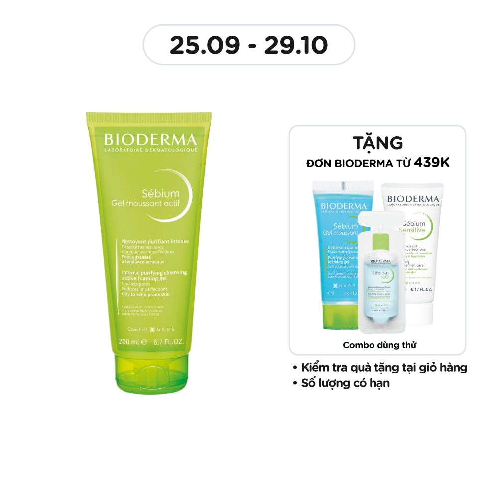 Gel Rửa Mặt Bioderma Cho Da Dầu Và Da Dễ Nổi Mụn Sébium Gel Moussant Actif 200ml