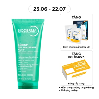 BIODERMA - Gel Rửa Mặt Bioderma Cho Da Dầu Và Da Dễ Nổi Mụn Sébium Gel Moussant Actif 200ml
