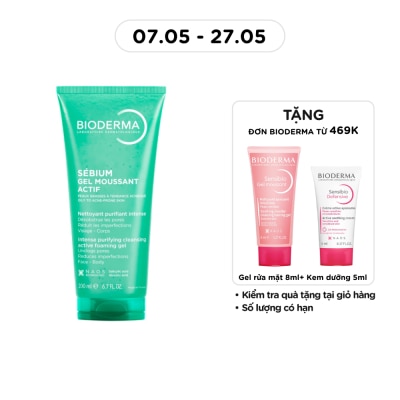 BIODERMA - Gel Rửa Mặt Bioderma Cho Da Dầu Và Da Dễ Nổi Mụn Sébium Gel Moussant Actif 200ml