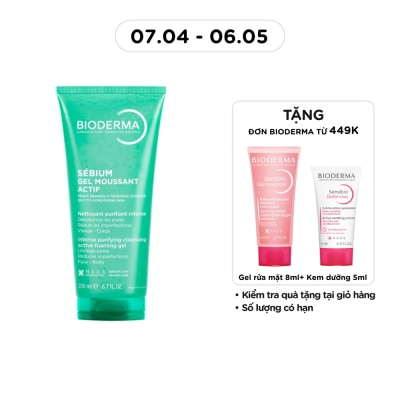 BIODERMA - Gel Rửa Mặt Bioderma Cho Da Dầu Và Da Dễ Nổi Mụn Sébium Gel Moussant Actif 200ml