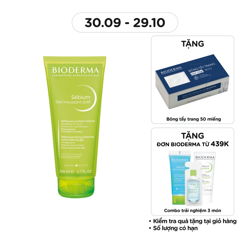 Gel Rửa Mặt Bioderma Cho Da Dầu Và Da Dễ Nổi Mụn Sébium Gel Moussant Actif 200ml