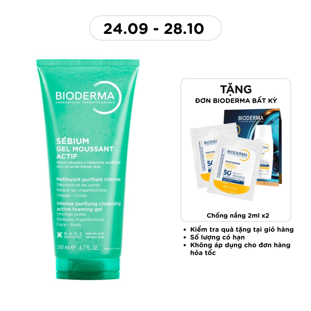 Gel Rửa Mặt Bioderma Cho Da Dầu Và Da Dễ Nổi Mụn Sébium Gel Moussant Actif 200ml
