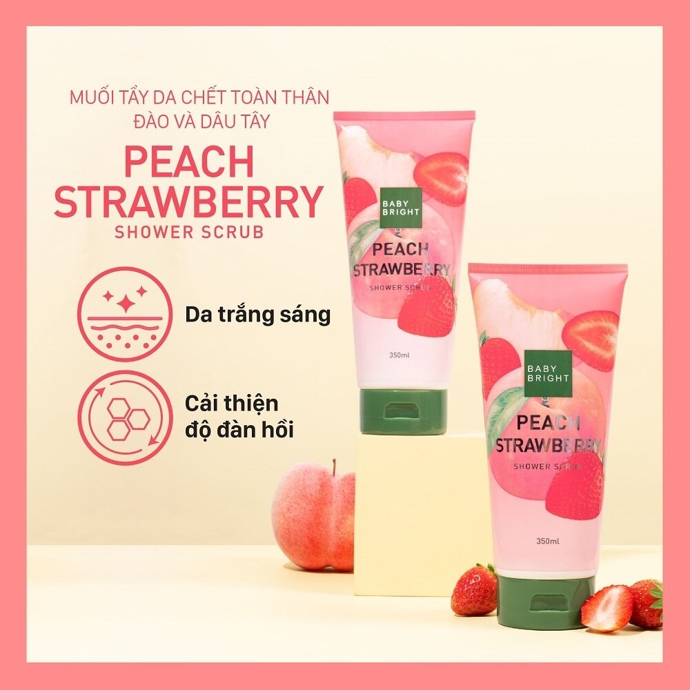 Muối Tẩy Da Chết Baby Bright Peach Strawberry Shower Scrub 350ml