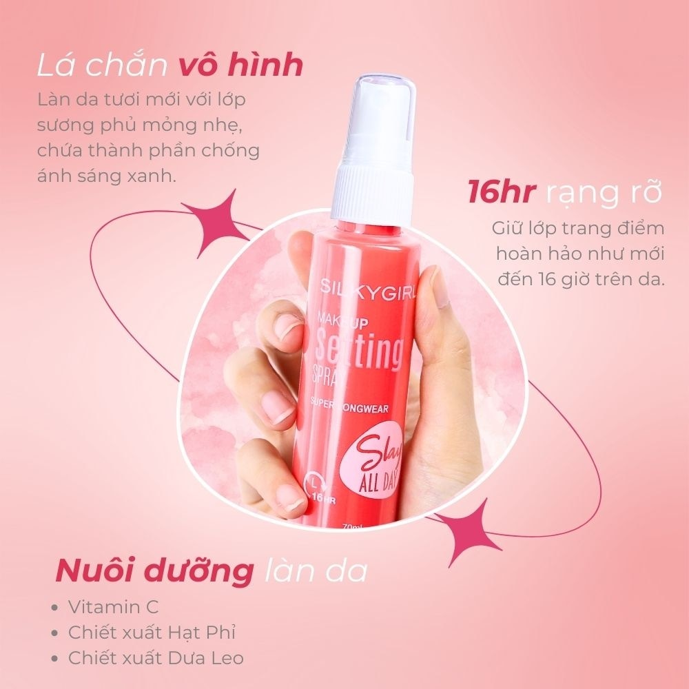 Xịt Giữ Lớp Trang Điểm Lâu Trôi Silkygirl Slay All Day Makeup Setting Spray - Slay 70ml