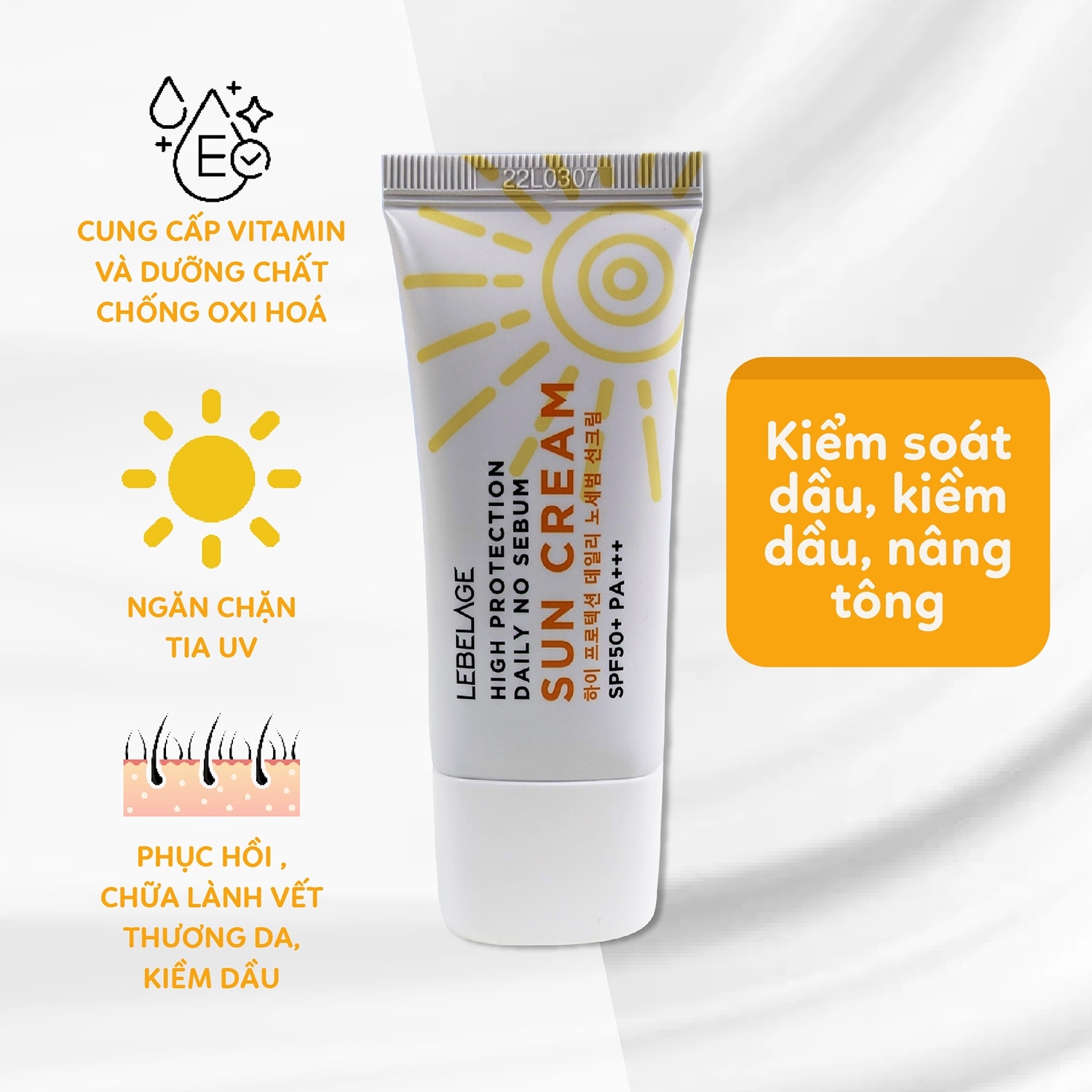 Kem Chống Nắng Lebelage High Protection Daily No Sebum Sun Cream SPF50+ PA+++ 30ml