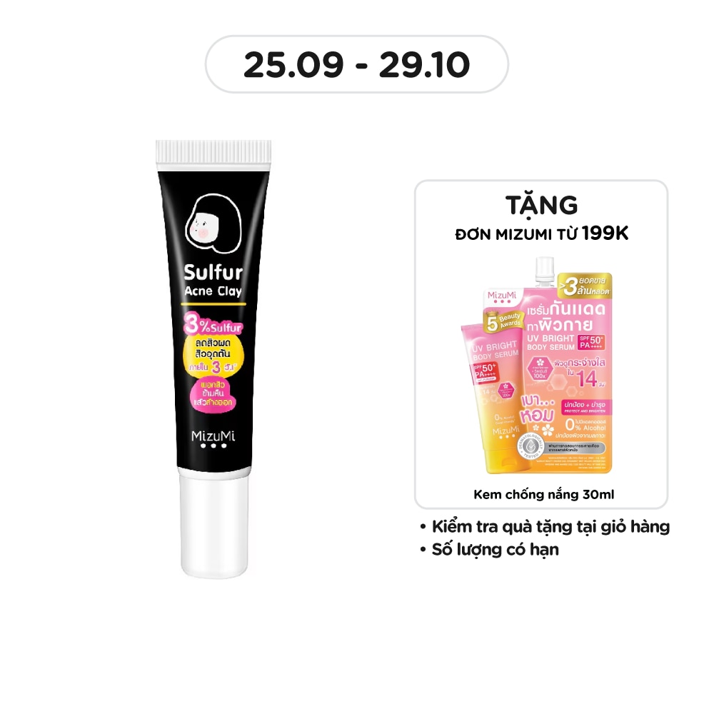 Mặt Nạ Đất Sét MizuMi Giảm Mụn Ẩn Và Tắc Nghẽn Lỗ Chân Lông Sulfur Acne Clay 13g