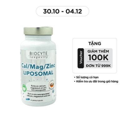 BIOCYTE Thực Phẩm Bảo Vệ Sức Khỏe Biocyte Viên Uống Cal/Mag/Zinc Liposomal 60 Viên