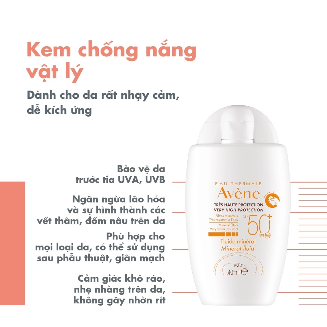 Kem Chống Nắng Vật Lý Avène Giúp Bảo Vệ Khỏi Tia UVA,UVB, Dưỡng Ẩm Da Nhạy Cảm 40ml