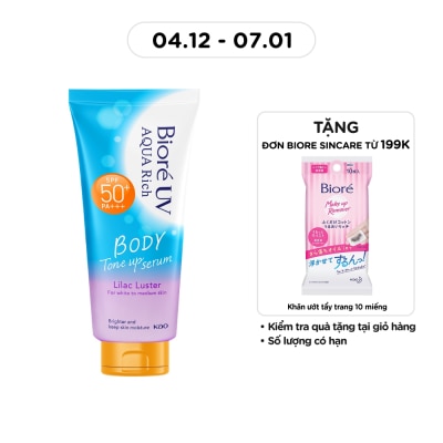 BIORE Serum Chống Nắng Biore UV Aqua Rich Dưỡng Thể Nâng Tông Body Tone Up Lilac Luster SPF50+ PA+++ 130ml