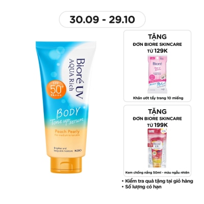 BIORE Serum Chống Nắng Biore UV Aqua Rich Dưỡng Thể Nâng Tông Body Tone Up Peach Pearly SPF50+ PA+++ 130ml