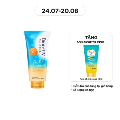 BIORE UV Aqua Rich Serum Body Tone Up Peach Pearly SPF50+ PA+++ 130ml